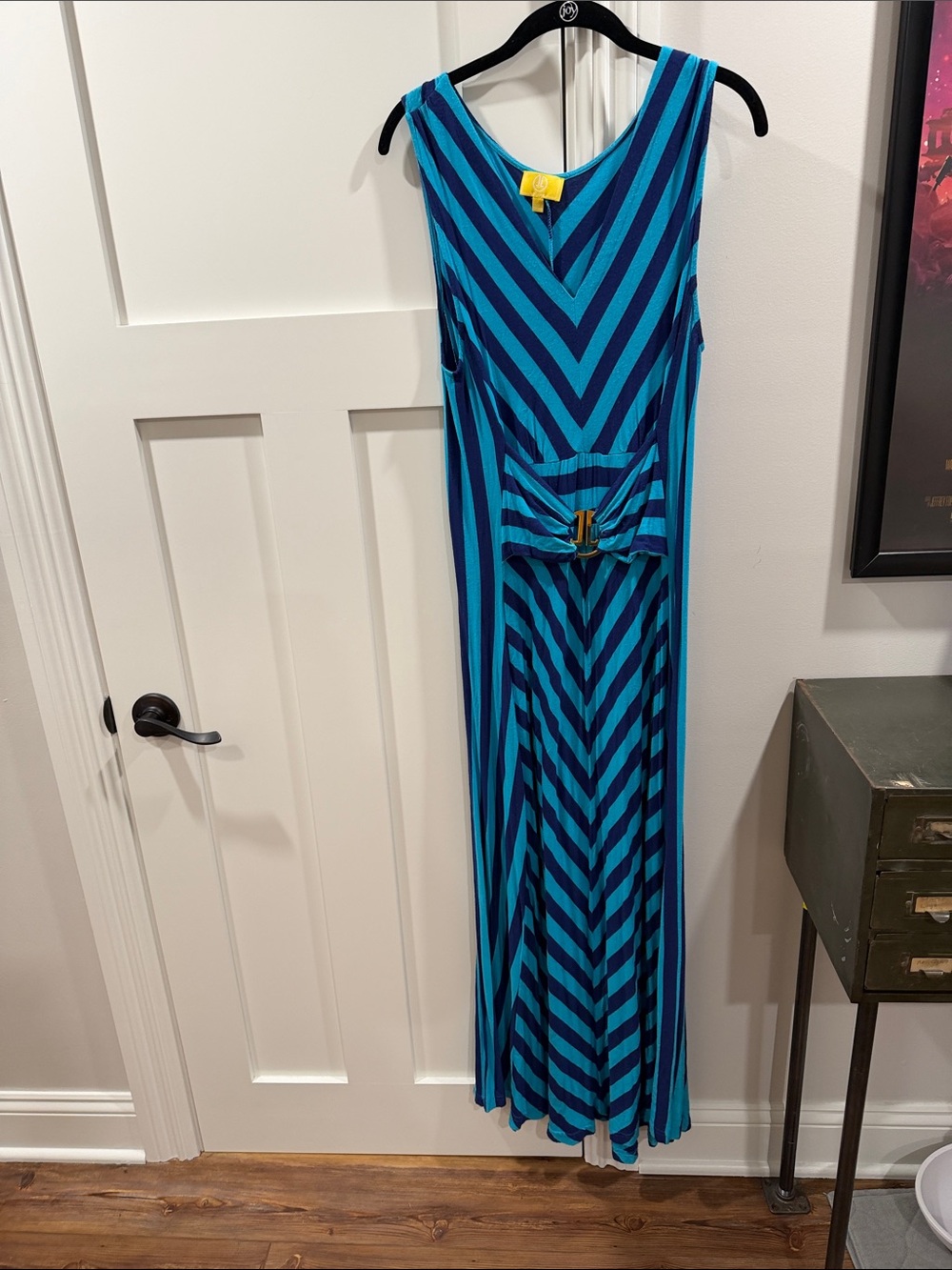 Liz Lange Teal and Navy Striped V-Neck Maxi